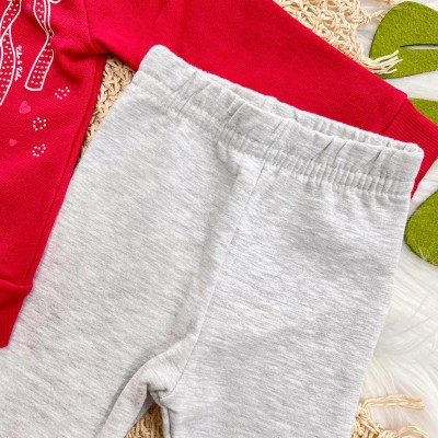 Conj. Jaqueta de Moletom Lacinho e Calça Legging - Vermelho e Mescla